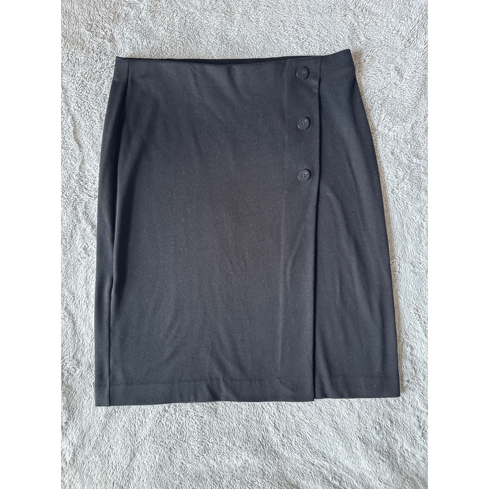 J. Jill Womens Black Faux Wrap Button Detail Ponte Knit Skirt Size M